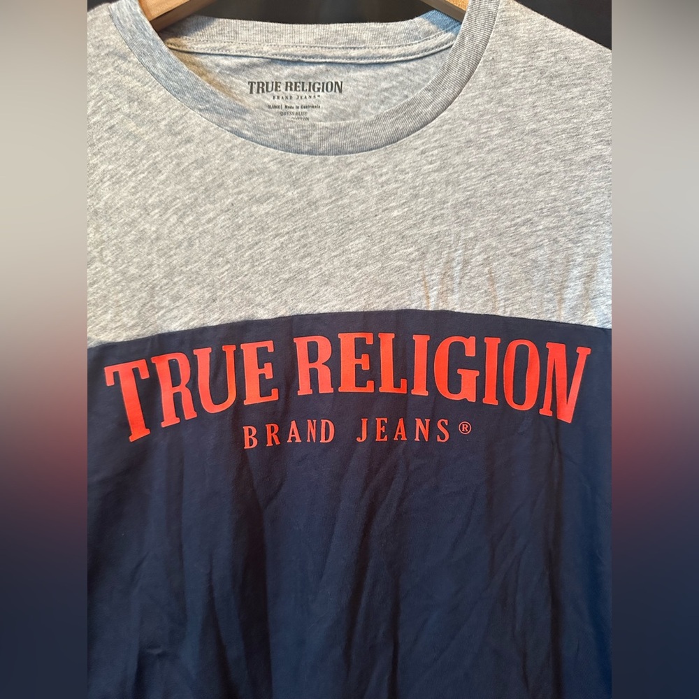 NWT TRUE RELIGION MEN'S Grey Blue CREW NECK SHORT SLEEVE T-SHIRT
